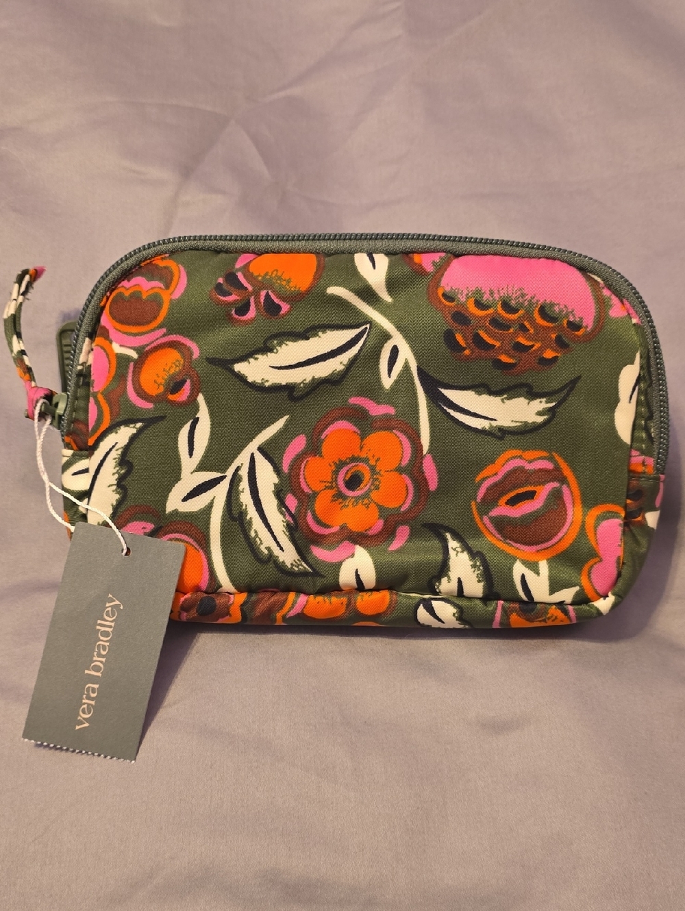 Vera Bradley Olive Floral Cosmetic Pouch - Pink & Orange Flowers